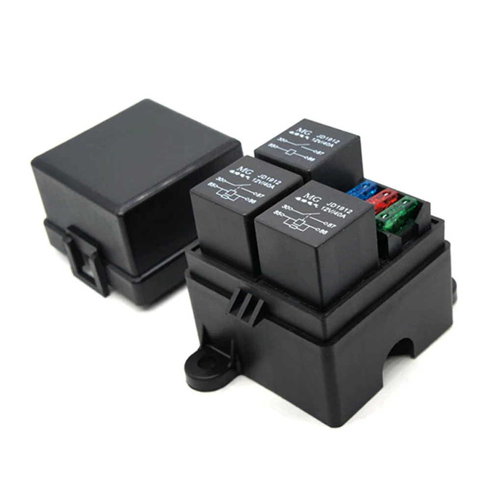 Truck Car 3 Way Fuse Holder Free Combination 4-Pin or 5-Pin 40A 80A Relays Circuit Standard ATO Blade Fuse Relay DC12V/24V Black fuse holder,car fuses kit
