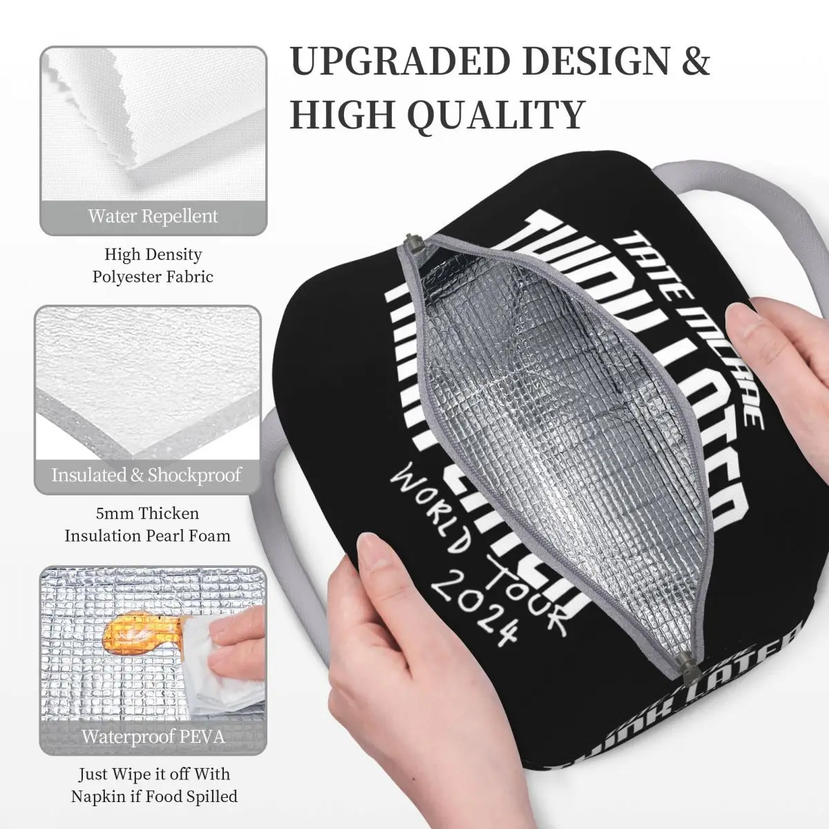 Tate Mcrae Think Later World Tour Concert Thermal Insulated Lunch Bag for Work Portable Bento Box Cooler Thermal Food Box