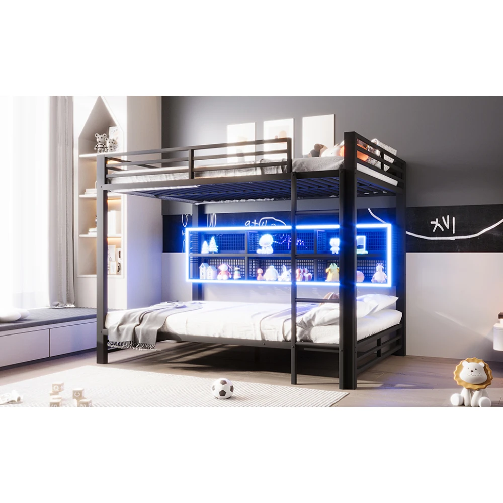 140 x 200 cm großes Etagenbett mit Aufbewahrungsschränken und LED-Licht, platzsparendes Bett für Kinder-/Jugendzimmer (ohne Matratze) – Detail 36