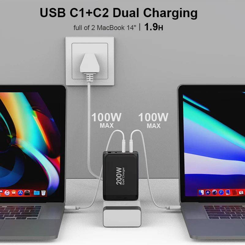 GaN 200W Fast Mobile Phone Charger, USB C PD 100W PPS 45W 20W QC4+ Quick Charge For Xiaomi,Samsung,iPhone,MacBook,Laptop Adapter
