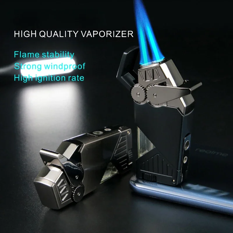

Double Fire Cigar Torch Jet Metal Lighter Pipe Lighter with Cigar Cutter Visible Transom Windproof Flame Accessories Gadget Men