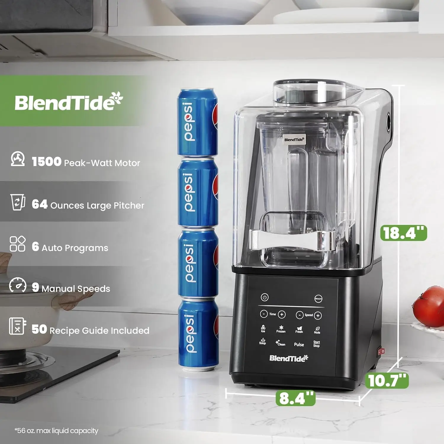 Commercial Blender 1500W Vacuum Blender for Less Foam Professional-Grade Quiet Shield Kitchen Timer 9 Speeds 6 Programs 6