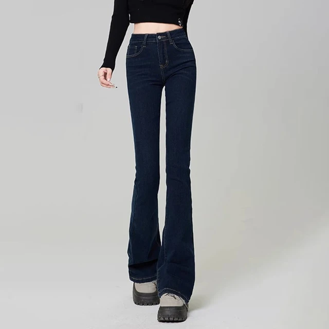 Femmes Vintage haute rue cloche bas jean dame Sexy coupe ajustée Denim Flare pantalon bleu profond bleu clair noir bleu gris pantalon 6
