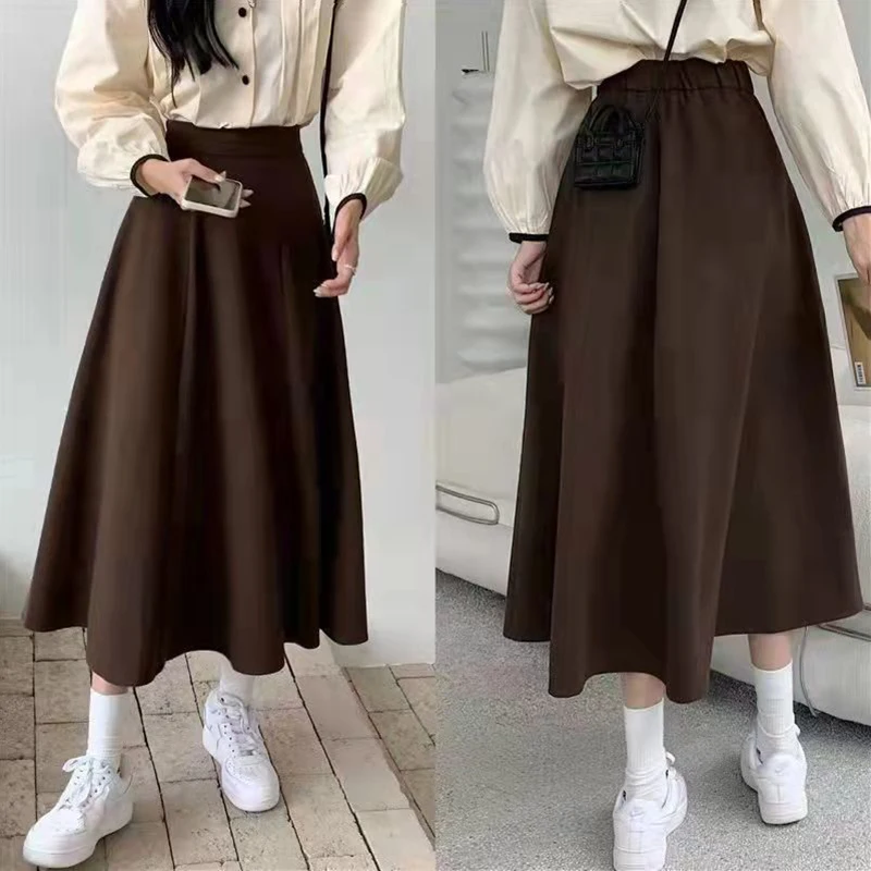 

Biyaby Coffee Woolen A-Line Skirts Women Korean High Waist Drape Midi Skirt Woman 2023 Autumn Vintage Simple Umbrella Skirt Lady