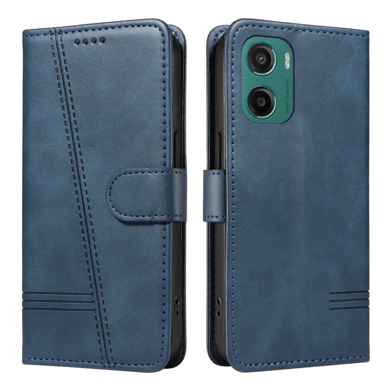 Retro Lines Leather Flip Stand Wallet Case with Card Slot