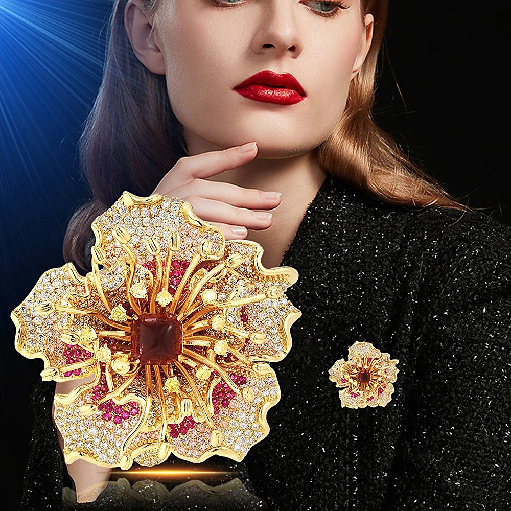 

Heavy Industry Design Feeling Minority Zircon Flower Brooch High-grade Retro Flower Pin Suit Coat Corsage Dress Decoration Gift