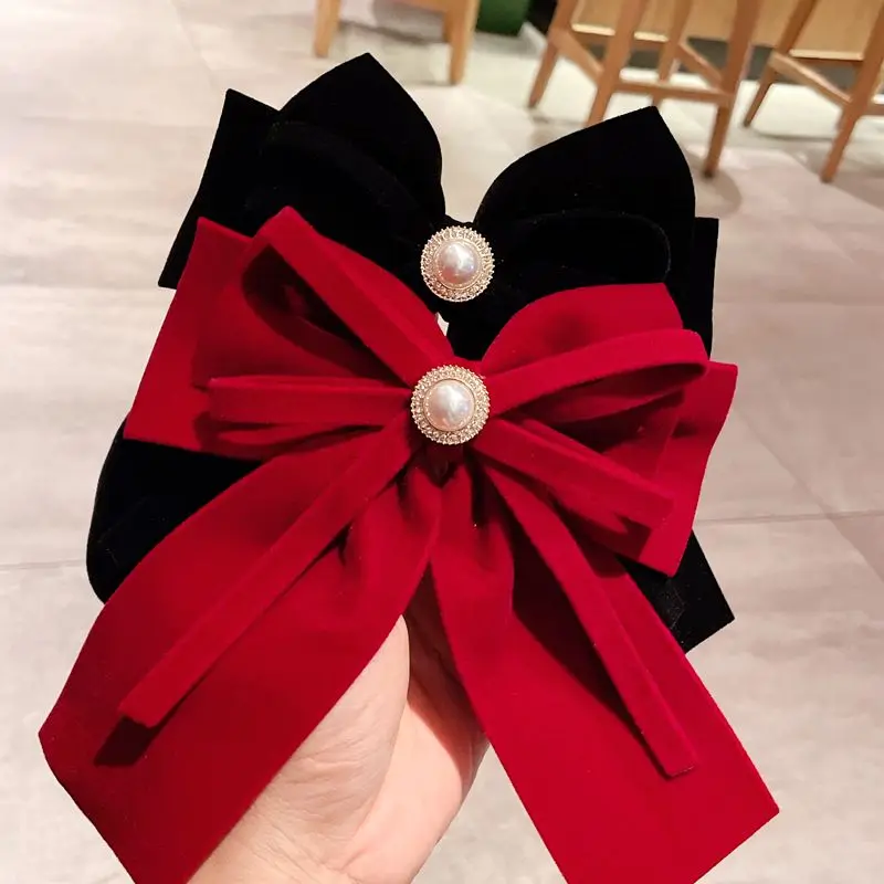 Fashion Solid Color Velvet Hair Clip Big Bowknot Hairpins Women Elegant Barrette Girls Ponytail Headwear Hair Accessories