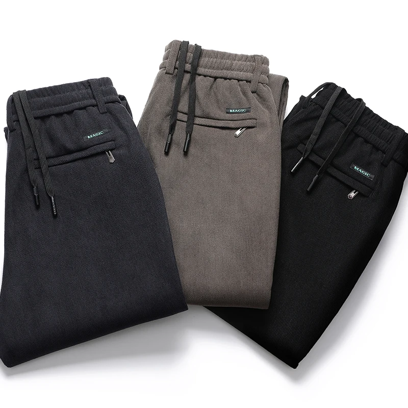 Pantaloni in velluto a coste da uomo, alla moda, casual, largo, solidi, per il tempo libero, con lacci, stile vintage, elasticizzati, in vita, pantaloni cargo larghi, per uomo, comodi, leggeri