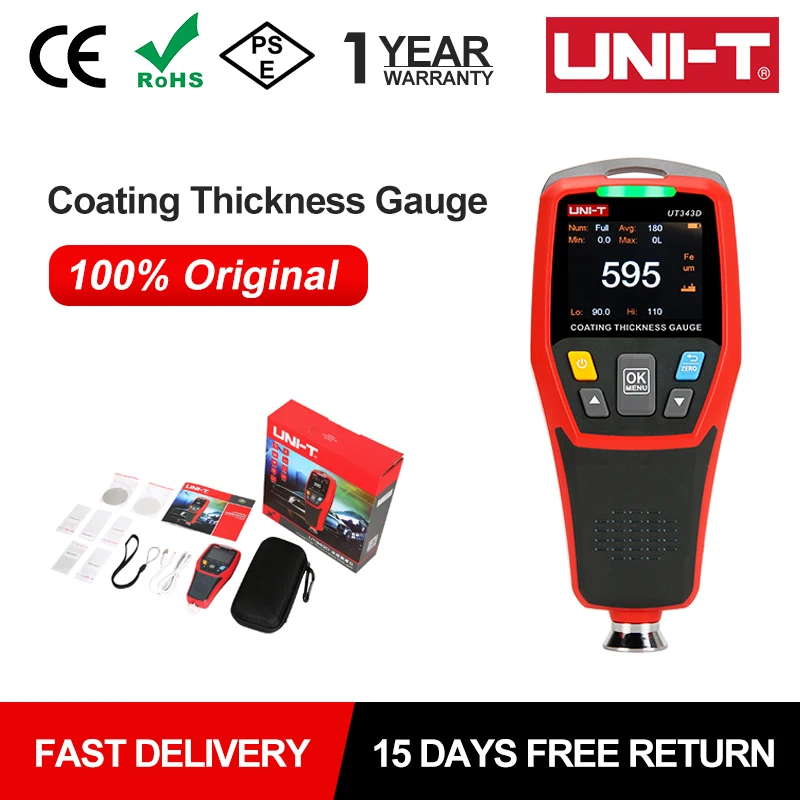 UNI-T UT343D Car Paint Coating Thickness Gauge Digital Meter Film Tester NFE Measurement Electroplate Metal Ferrous Materials paint coating meter paint thickness gauge thickness gauge