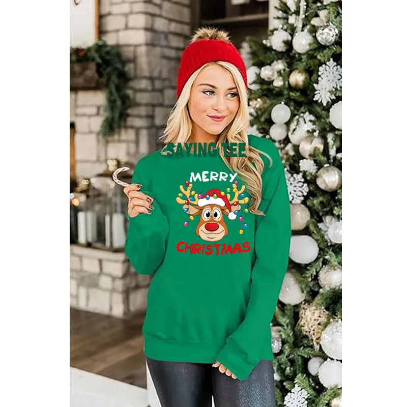 Felpa Natalizia Donna Oversize Con Scritta Merry, Girocollo Manica Lunga, Morbida Misto Cotone, Pullover Rosso Per Le Feste