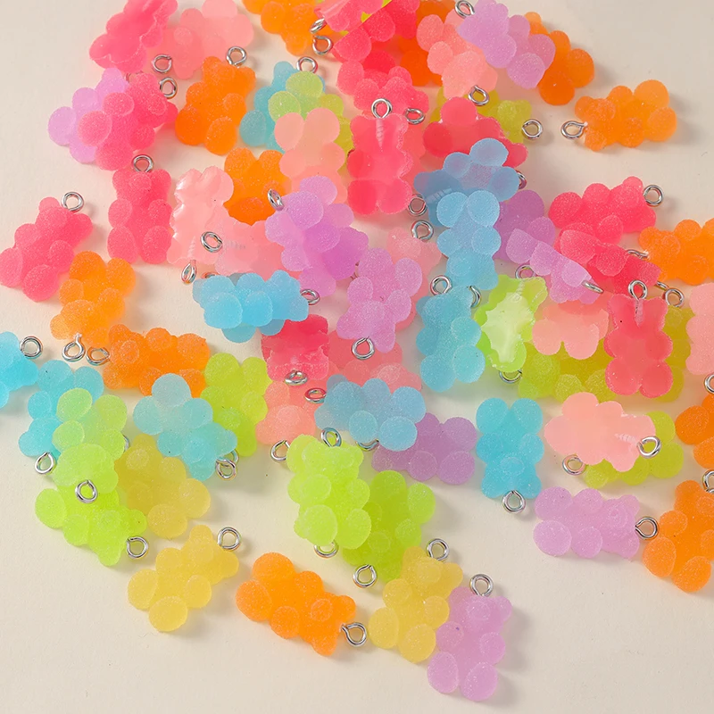 7 Color Colorful Bear Charms Resin Glitter Candy Color Gummy Bear Pendant Necklace Bracelet Keychains DIY Accessory 20Pcs