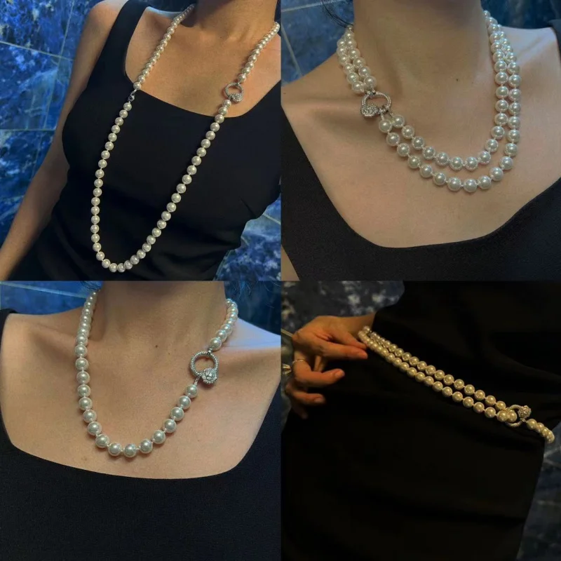 

Fever Natural Deep Sea Shell Pearls High Quality French Perfect Circle Pearl Necklace Multiple Wearing Methods