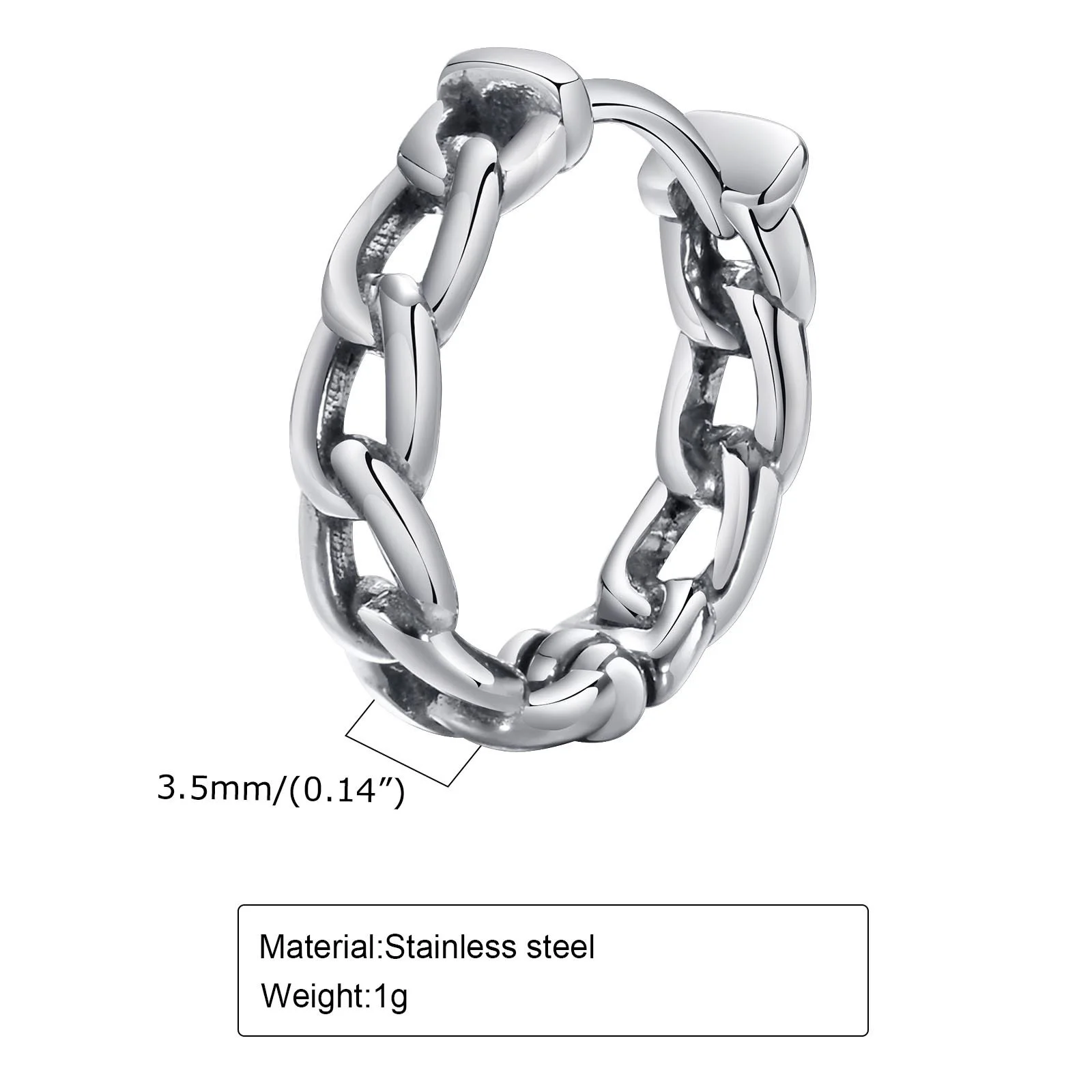 Men's Vegan Chain Hoop Earrings, Waterproof Stainless Steel Cuban Chain Round Huggie Earring for Male Boys Gifts Jewelry