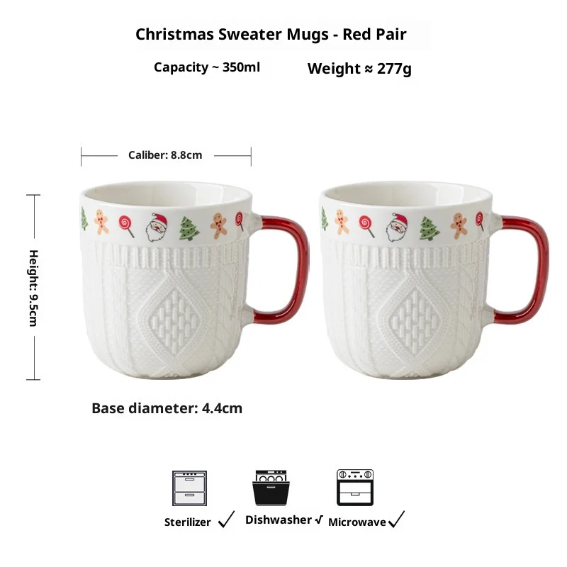 2Pcs/Set 12oz Ceramic Espresso Cups Porcelain Coffee Mugs Set for Tea Latte Cafe Mocha Couple Cozy Sweater Cups Christmas Gift L