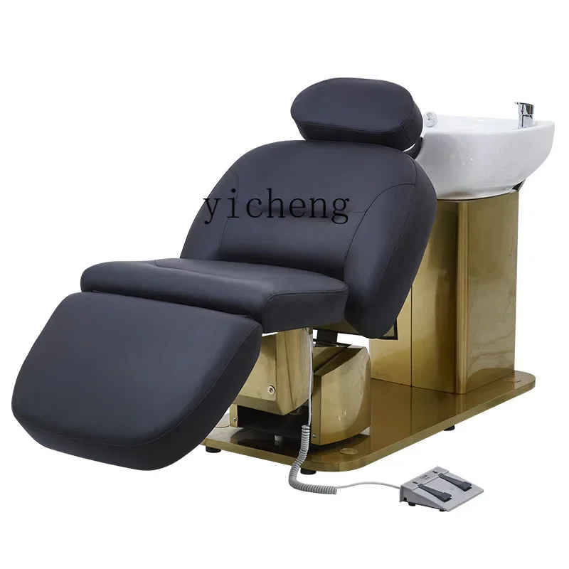 

ZC Barber Shop Ceramic Basin Half Lying Electric Shampoo Chair Hair Salon Special Rotating Flushing Bed Split