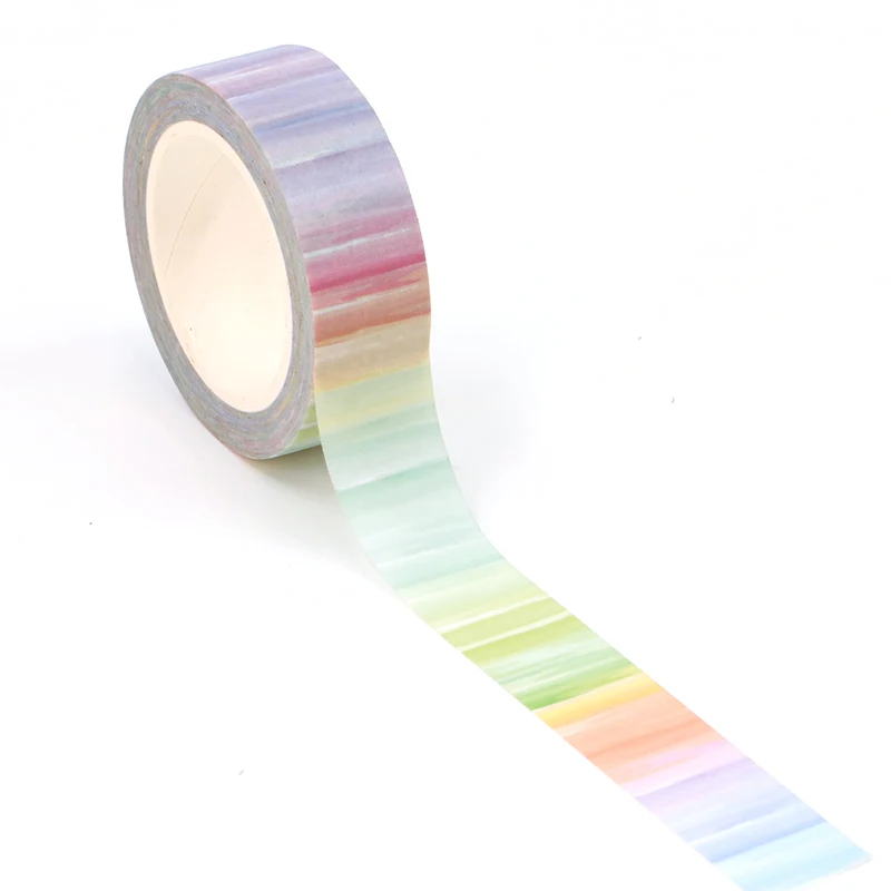 NEW 1PC 10M Cute Watercolor Rainbow Stripes Washi Tape for Scrapbooking Adhesive Decorative Masking Tape Journal Stationery 3