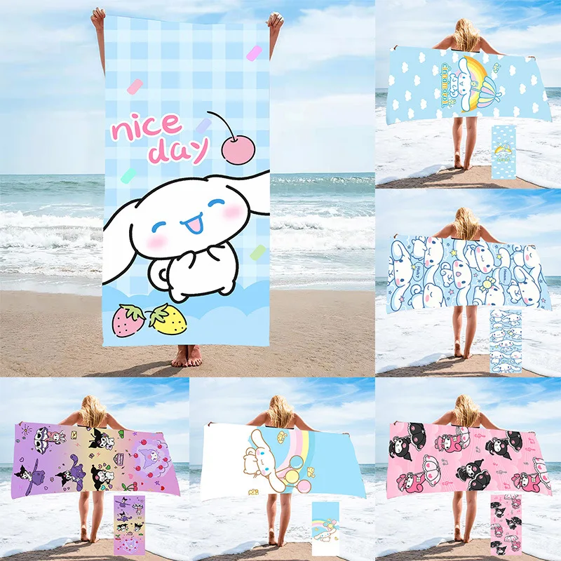 

Sanrio Cinnamoroll Bath Towel Action Anime Figures Hello Kitty Kuromi Beach Towel Cute Cartoon Children Bathroom Supplies 150X70