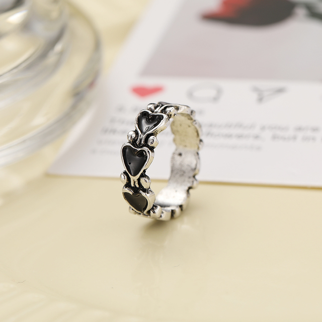 Punk Gothic Butterfly Snake Chain Ring Set for Women Black Dice Vintage Silver Plated Retro Rhinestone Charm Charm Jewelry