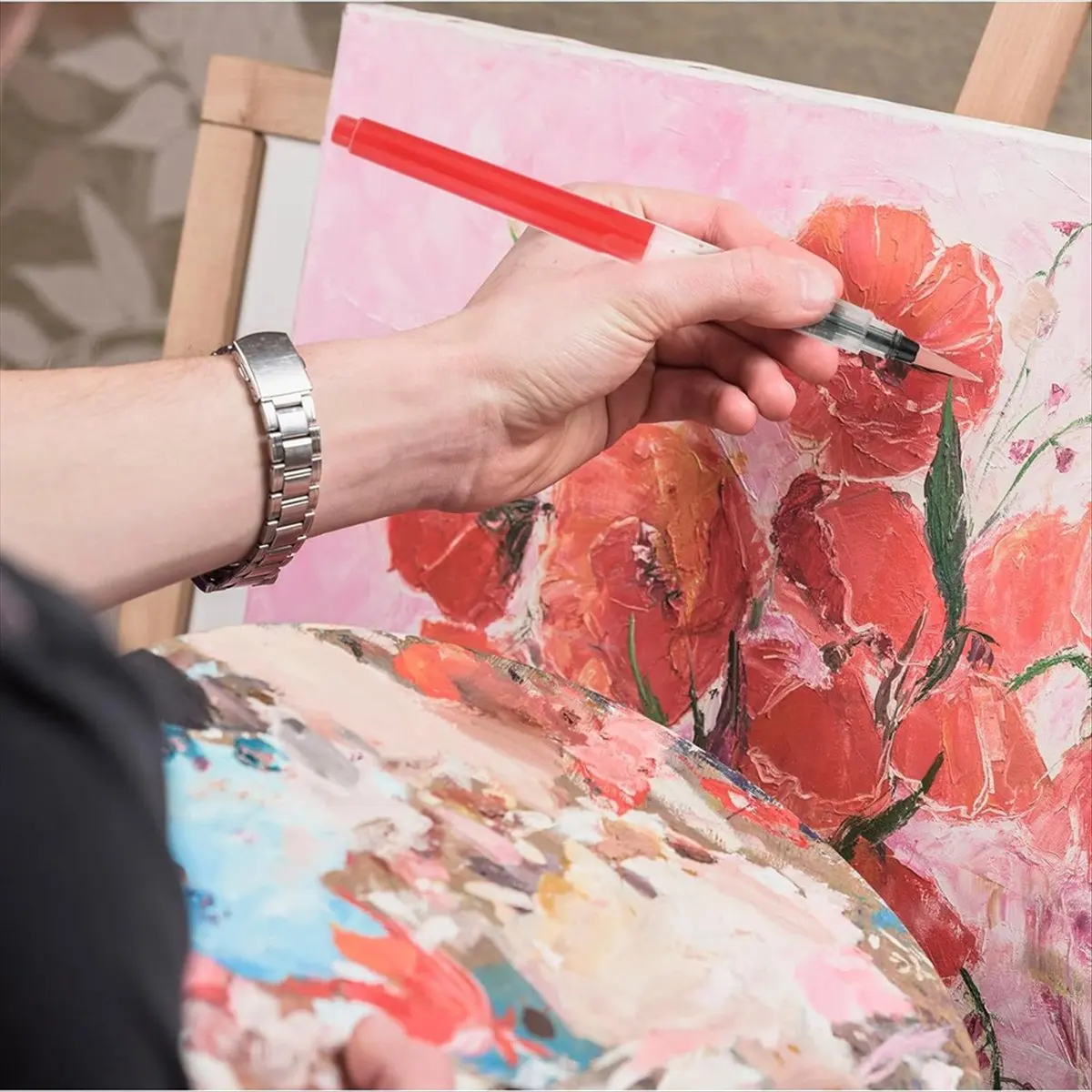 (ABLP) 12개 수채화 브러쉬 펜, 리필 가능한 워터 브러쉬 펜 다양한 크기의..