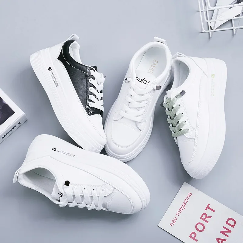 Platform Sneakers Women Running Sports Shoes Casual  Breathable Lace Up PU Leather Shoes Soft Footwear Trainers Women Sneakers