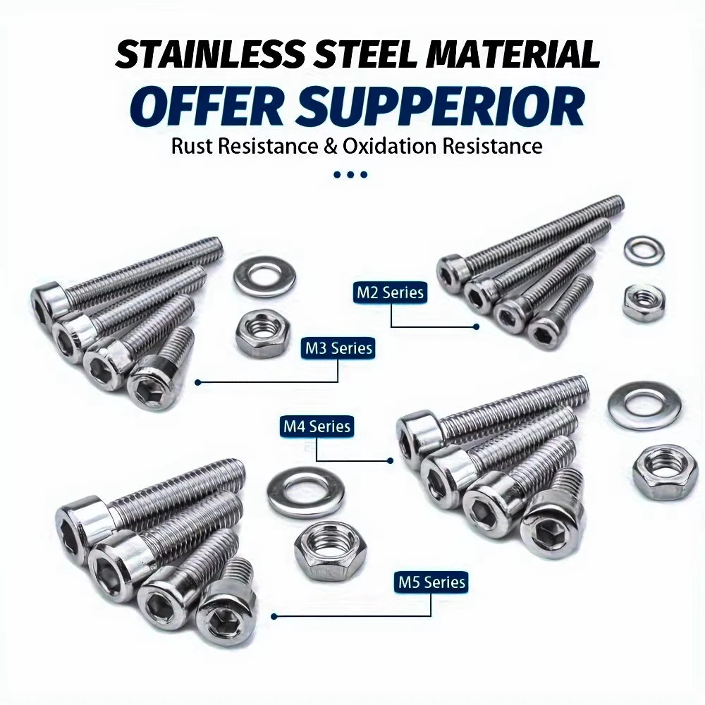 918pcs Nuts And Bolts Assortment Kit M2 M3 M4 M5 Hex Head 304 Stainless Steel Bolts Nuts Flat Washers