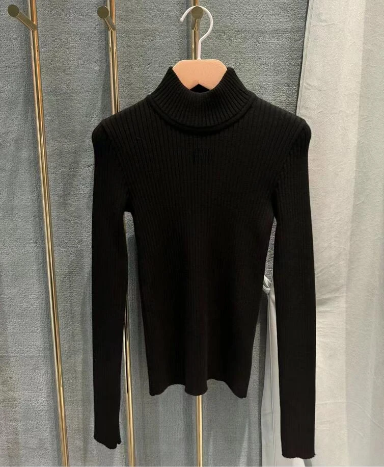 

133213 Fashion Classic Trendy Luxury Designer Women Winter Spring Embroidered Logo High Neck Knitted Sweater Top C5