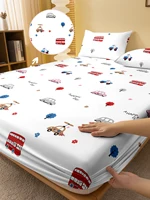 1 cartoon fun Car printed matte Fitted Sheet, bedroom printed bed cover, bedding (excluding pillowcases) 1
