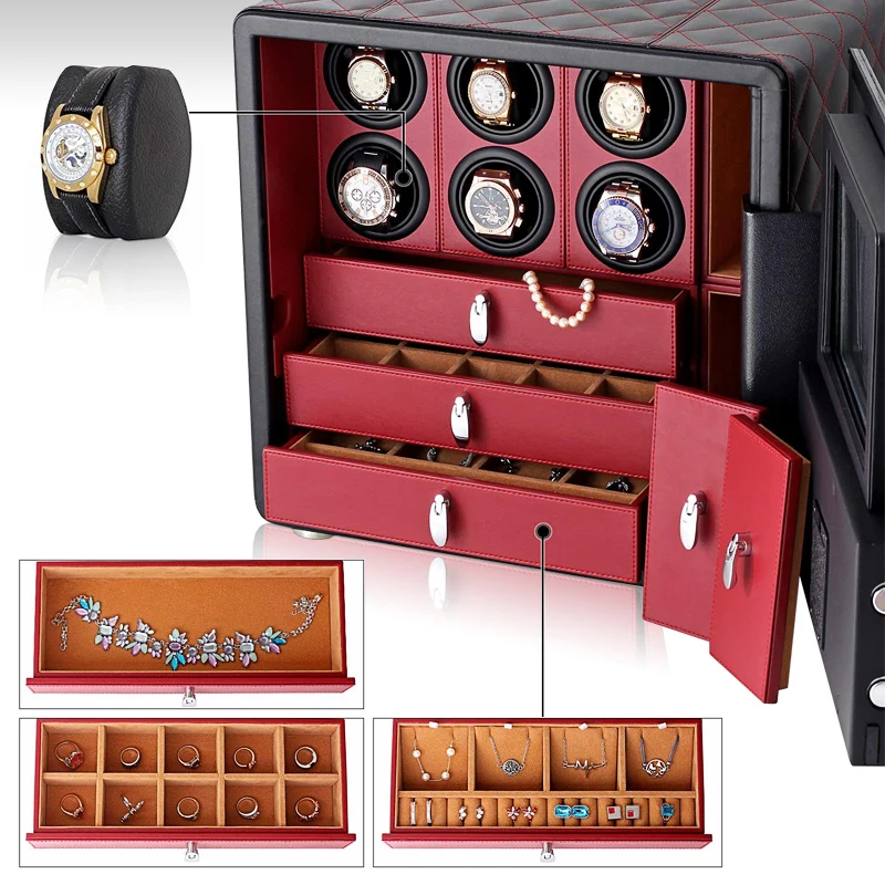 S9d5c4a3363824da68bd021bfcb0f054eO Watch Winder Intelligent Safe Deposit Box Automatic Watch Steel Storage Safe Box 6/9/12 Watches & Jewelry Storage Cabinet