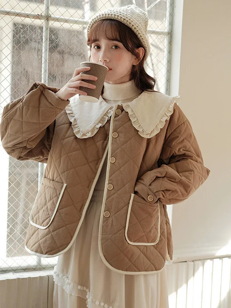 

Winter Kawaii Lightweight Padded Jacket Women Vintage Harajuku Fashion Cropped Padding Jackets Warm Cute Quilted Coats