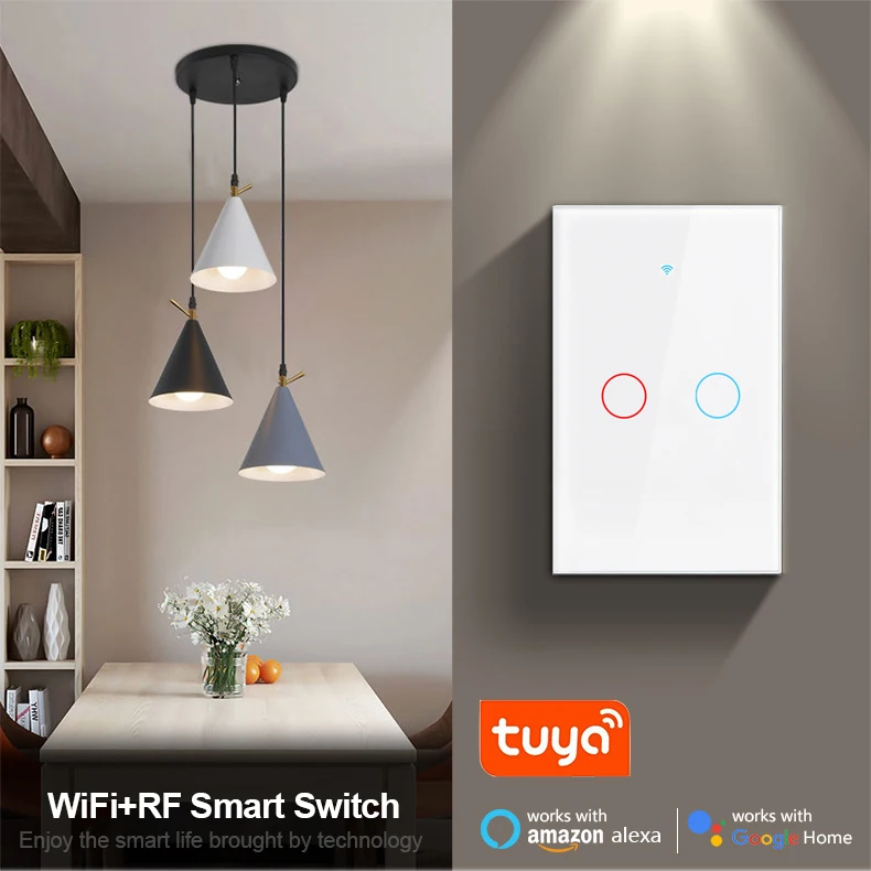 Description Picture 2 of itemTuya Smart Life Light Switch US 1/2/3 Gang No Neutral Wire Touch Sensor LED Light WiFi Smart Wall Switch For Alexa Google Home