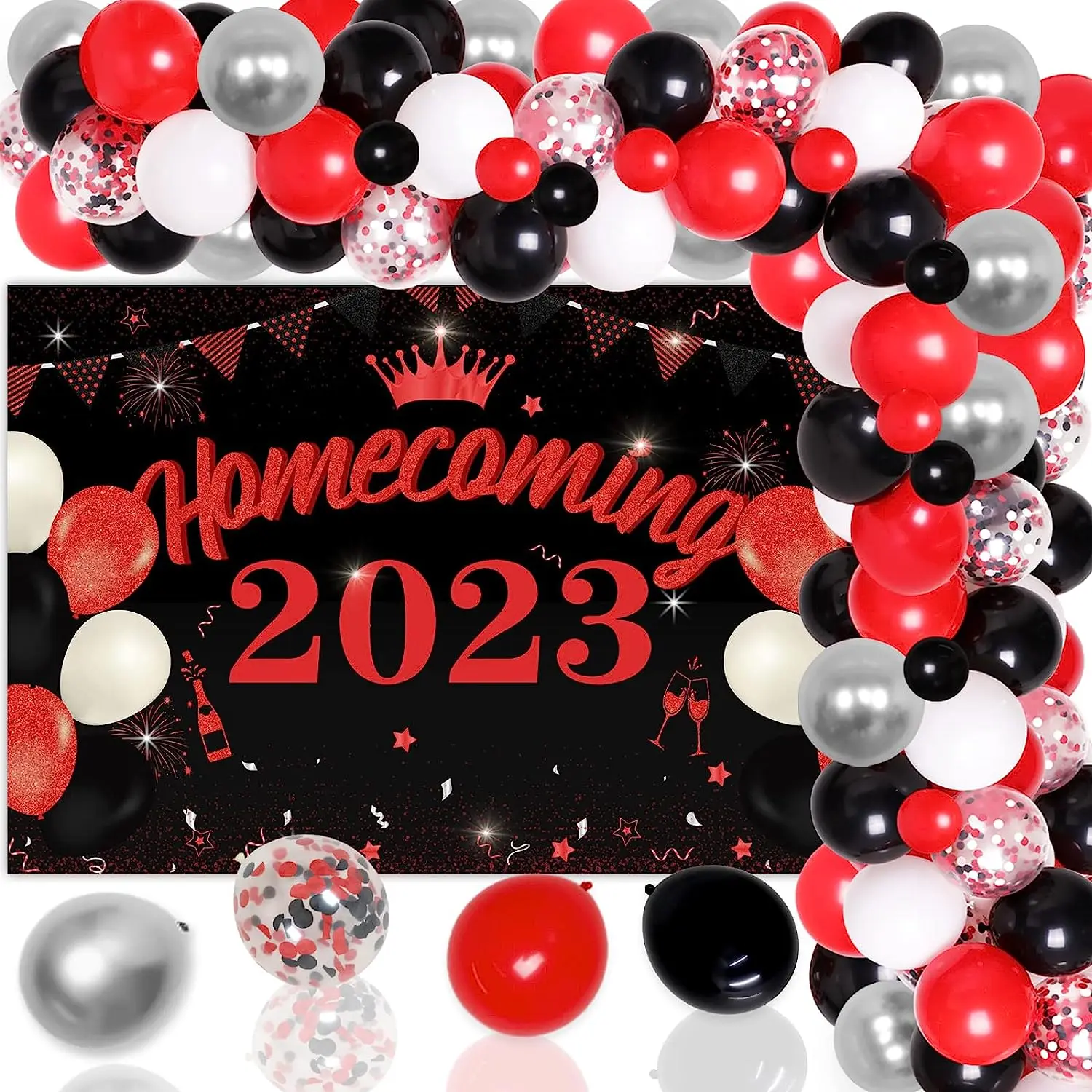 

Homecoming Party Decorations, Backdrop Banner, Balloon Garland Kit, Welcome Home, Back to School, Party Supplies, Red, Black, 20