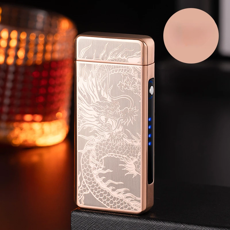 Gold Extra Large Arc Ciga Lighter USB Charging Lighter Plasma Cigar Lighter Windproof Flame Electronic Lighter 4