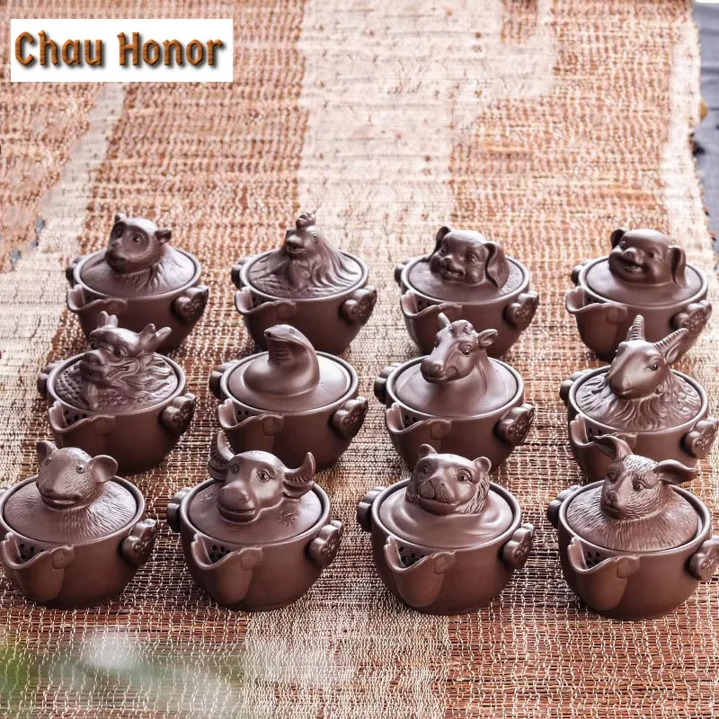140ml Chinese Yixing Twelve Zodiac Portable Travel Tea Set  Purple Clay Teaset Quik Pots Drink Tea Cup Tea Ceremony