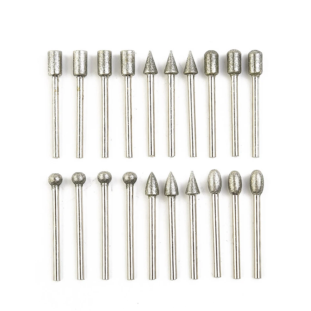 

20Pcs 3mm Diamond Grinding Heads Shank Burr Set Drill Bits 120 Grit Needle Mounted Point Polishing Glass Engraving Abrasive Tool