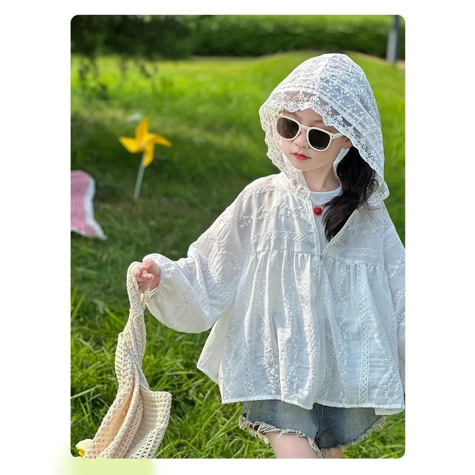 Girls Summer Lightweight Breathable UV Protection Outerwear Children's Clothing Anti-Uv Coat for Middle And Large Children - 3