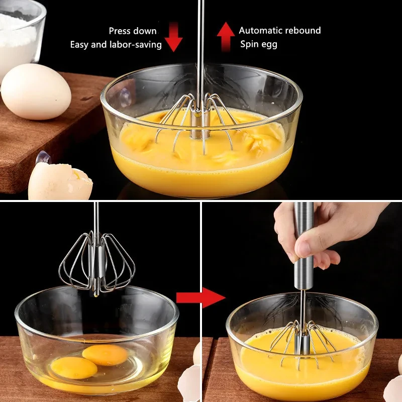 Semi-automatic Egg Beater Egg Whisk Manual Hand Mixer Self Turning Cream Utensils Whisk Manual Mixer Useful Kitchen Gadgets