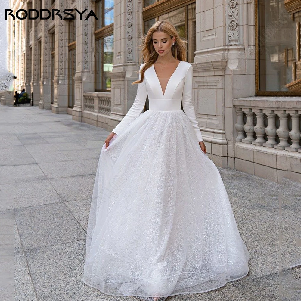 

RODDRSYA Formal Wedding Dresses For Woman Long Sleeves Empire Backless Bride Party Gowns Classic A-Line vestidos de novia