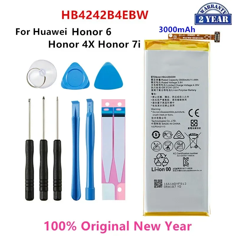 

100% Orginal HB4242B4EBW 3000mAh Battery For Huawei Honor 6 / Honor 4X / Honor 7i / Shot X H60-L01/L02 /L11/L04 +Tools