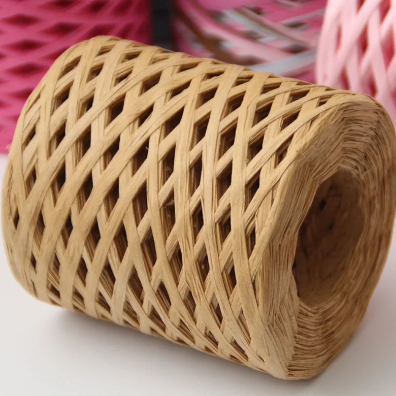 200m Raffia Yarn for Knitting and Crochet Hand-knitted Crocheting Natural Rafia Paper Yarn Baking Packaging Belt Rope Line