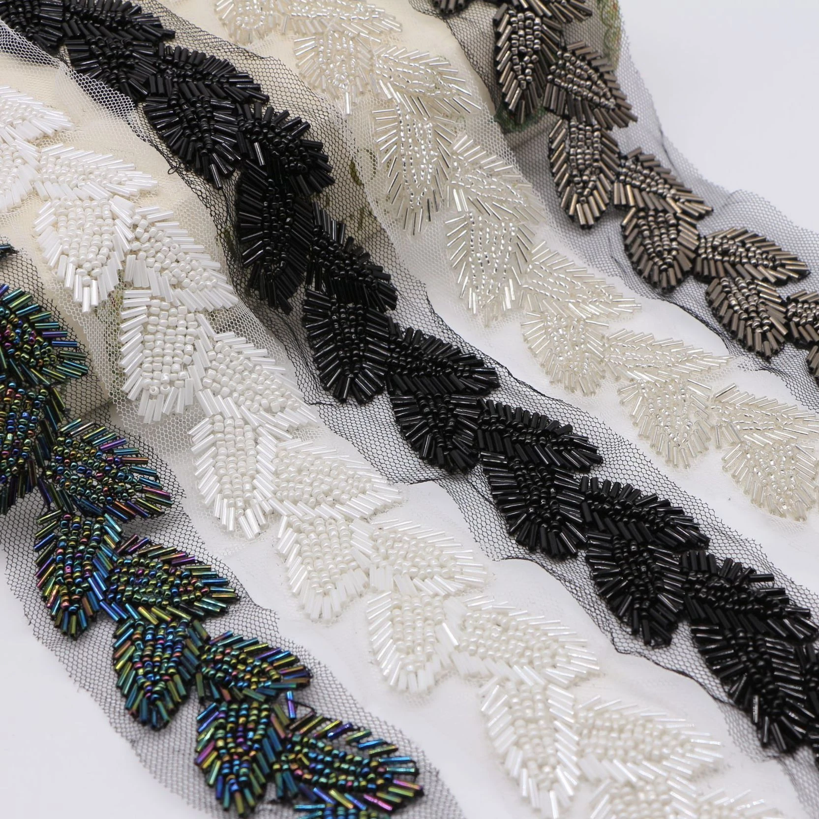 

2 Yards Leaf Type Heavy Hand Beaded Pearl Lace Trim DIY Handmade Trimming Material Wedding Accessories