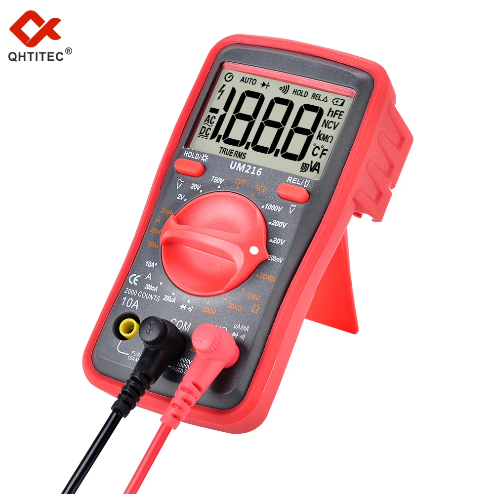 

QHTITEC Mini Digital Multimeter NCV True RMS Automatic 6000 Counts AC DC Voltage Tester Meter Measurable Temperature Frequency