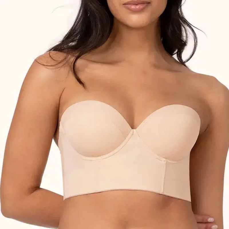thumbnail image 1 of Sujetador bandeau convertible antideslizante de soporte completo para mujer, sujetador sin tirantes antideslizante con espalda baja, sujetador push up multiposición de línea larga, ropa interior, 1 of 5