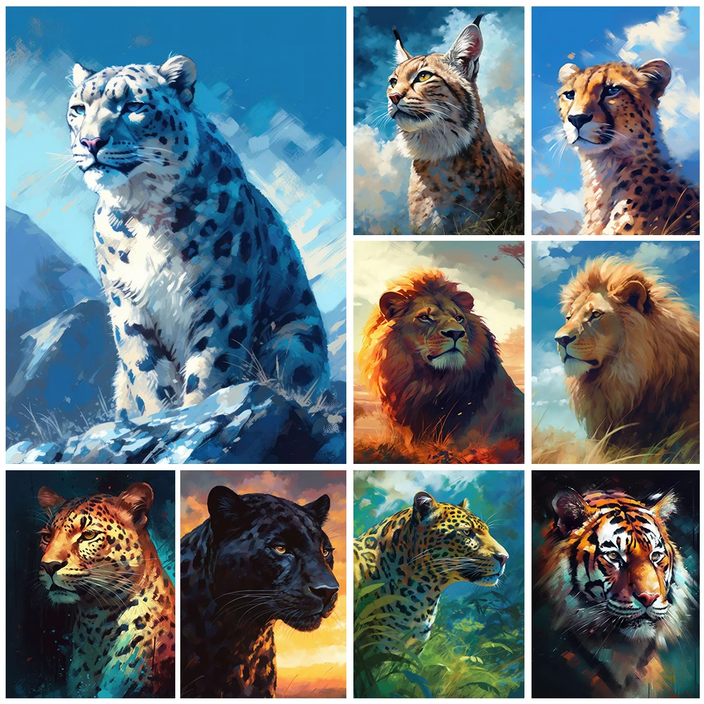 Diamond Painting New Series Oil Paintings Snow Mountain Leopard Lion Tiger Mosaic Full Rhinestone Cross Stitch Home Decor Gifts