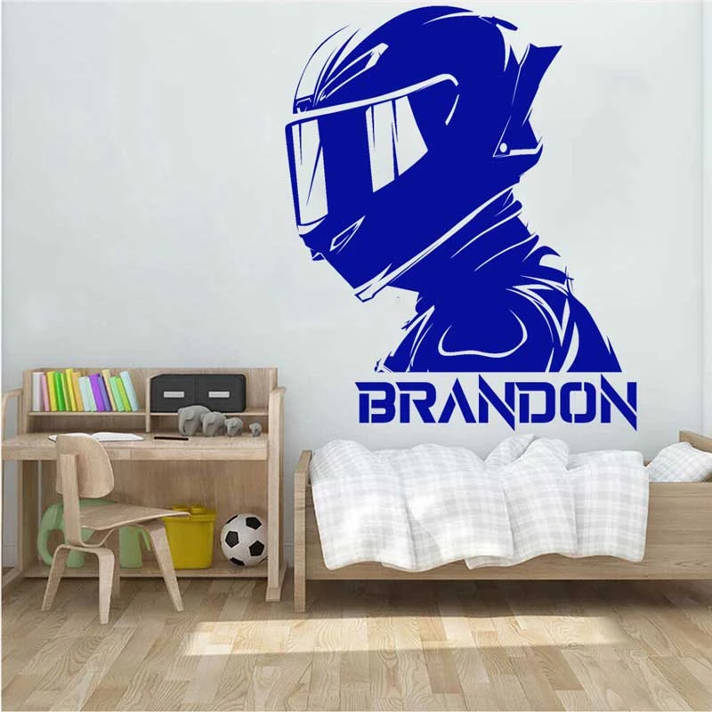 Motorcycle Helmets Personalized Name Vinyl Wall Stickers Motocross Bike