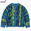 Heavy Industry Striped Knitted Sweater Ethnic Style Fashion Colorful Splicing Sweater Mens Pullover Sweater 4