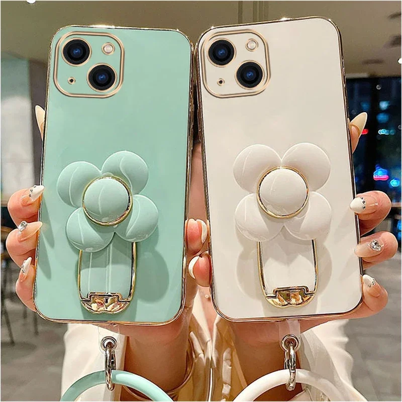 Luxury Metal Windmill Flower Plating Case For iPhone 15 14 13 12 11 Pro Max 15Plus X XS XR 7 8 Plus Soft Cover 15ProMax 14Pro