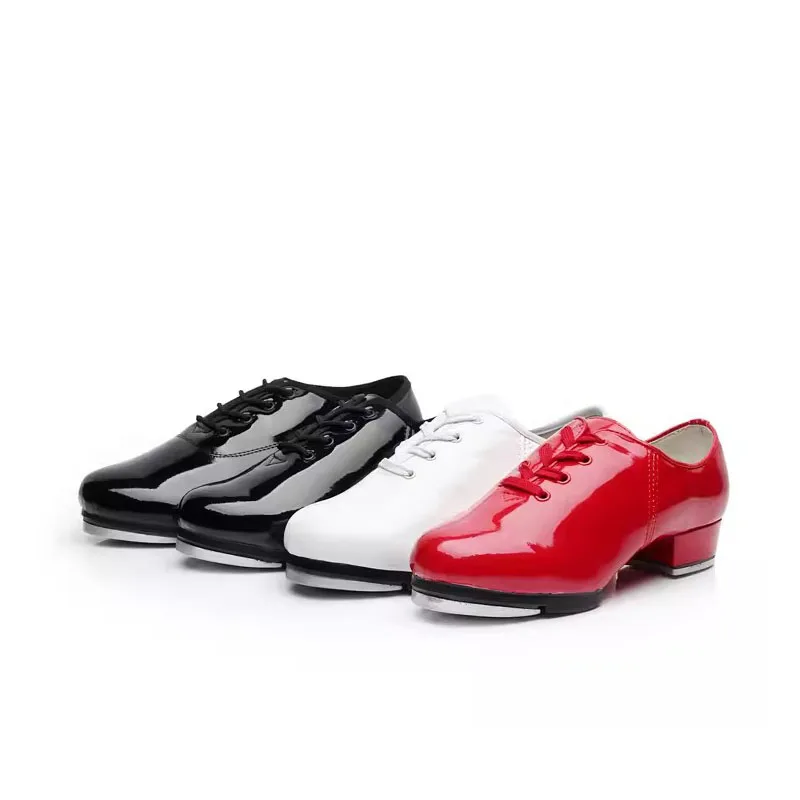 Tap Dance Shoes For Women Soft Soled Lace Up Oxford Cloth Genuine Leather Shoes Woman Girl Sports Step Sneakers Resounding Sound 6