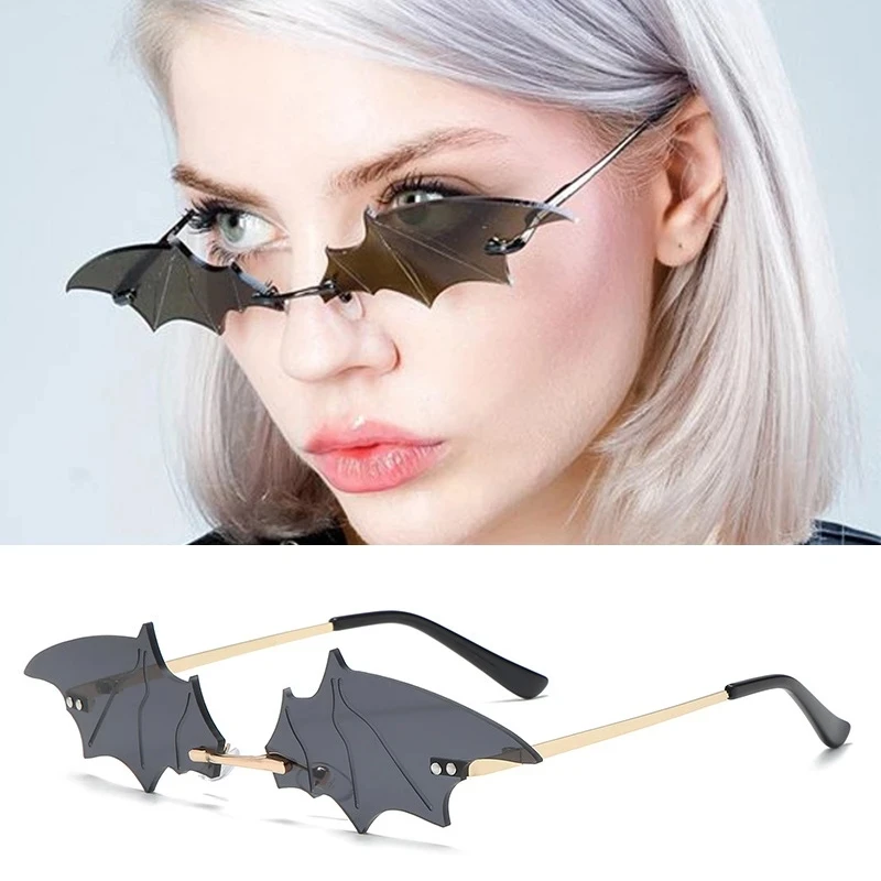 

Punk Bat Sunglasses Women Men Luxury Brand Vintage Cat Eye Rimless Sun Glasses Unique Brand Designer Trending Female Shades