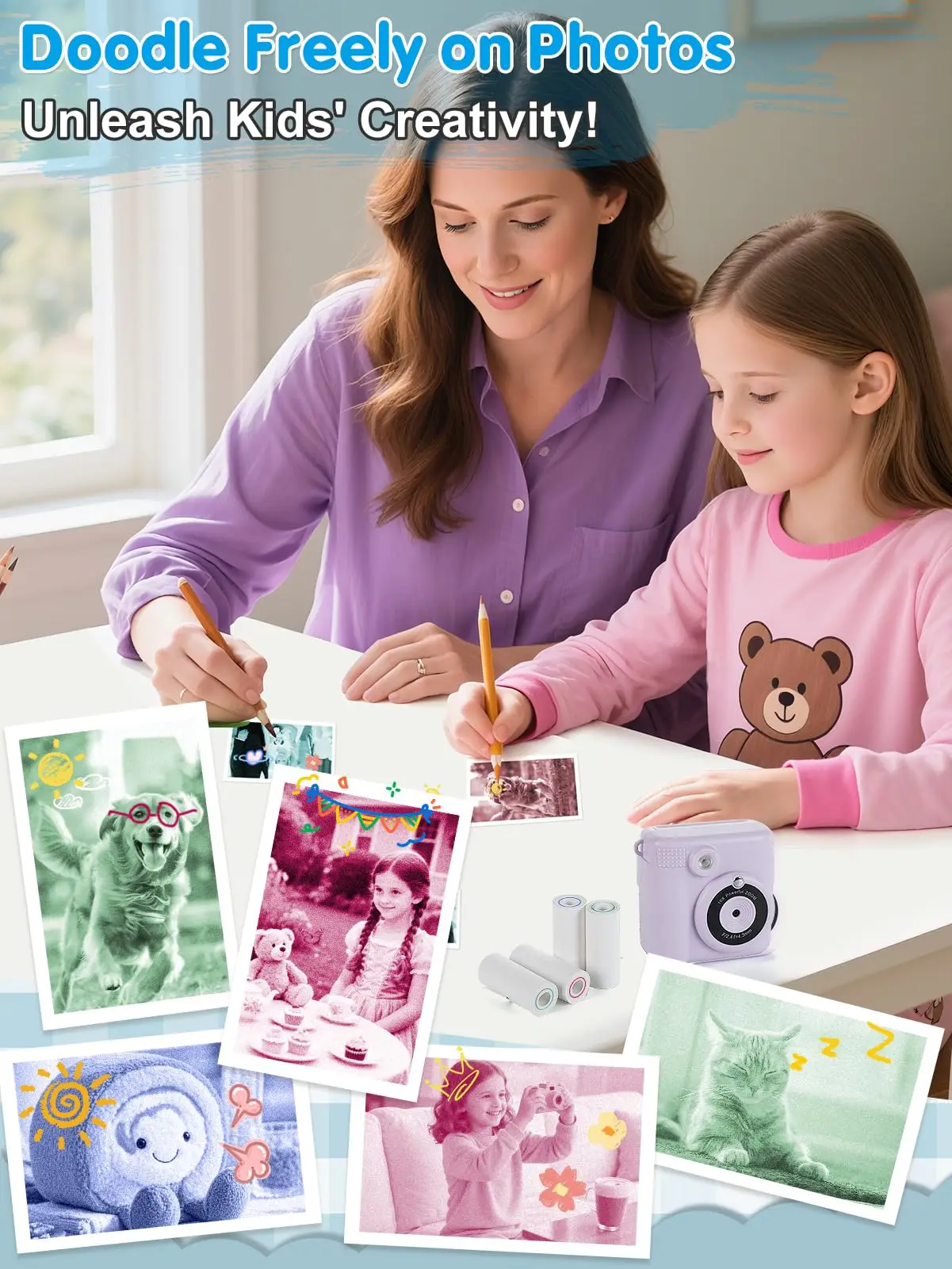 5-Color Mini Instant Camera Paper Roll Refill - Compatible with Most Instant Print Camera, HD Photo Printer Paper