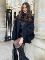 Fashion Lapel Woolen Jacket For Women 2024 Spring Single Breasted Long Sleeve Coats Female Elegant Oversized Chic Street Outwear 1
